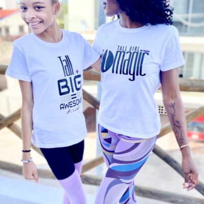 tall girl magic white t-shirt with black writing